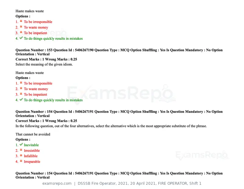 DSSSB Fire Operator 2021 question paper, 20 April 2021, FIRE OPERATOR, Shift 1, page 135 of 170