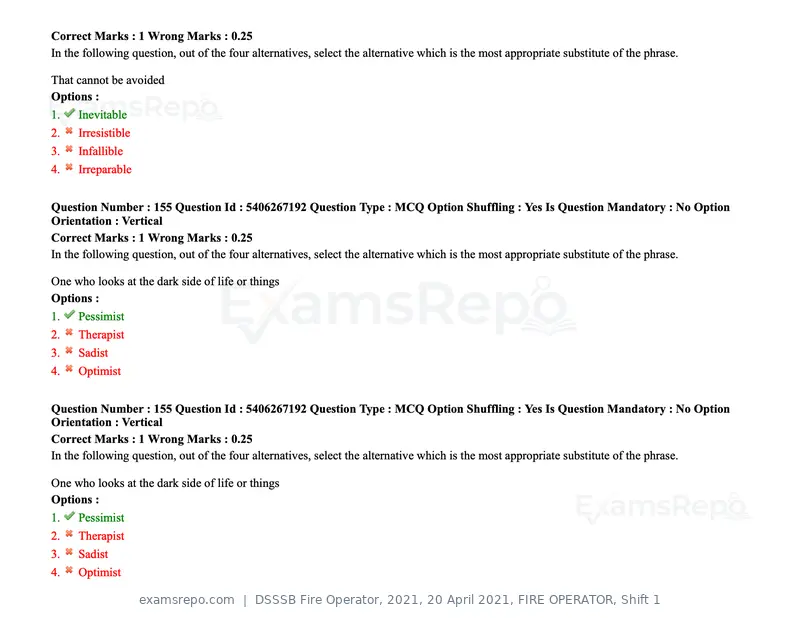 DSSSB Fire Operator 2021 question paper, 20 April 2021, FIRE OPERATOR, Shift 1, page 136 of 170