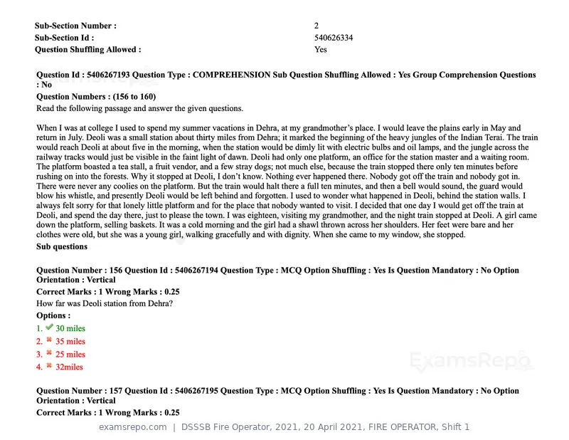 DSSSB Fire Operator 2021 question paper, 20 April 2021, FIRE OPERATOR, Shift 1, page 137 of 170