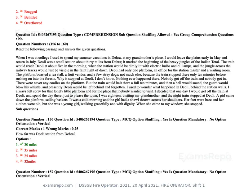 DSSSB Fire Operator 2021 question paper, 20 April 2021, FIRE OPERATOR, Shift 1, page 139 of 170