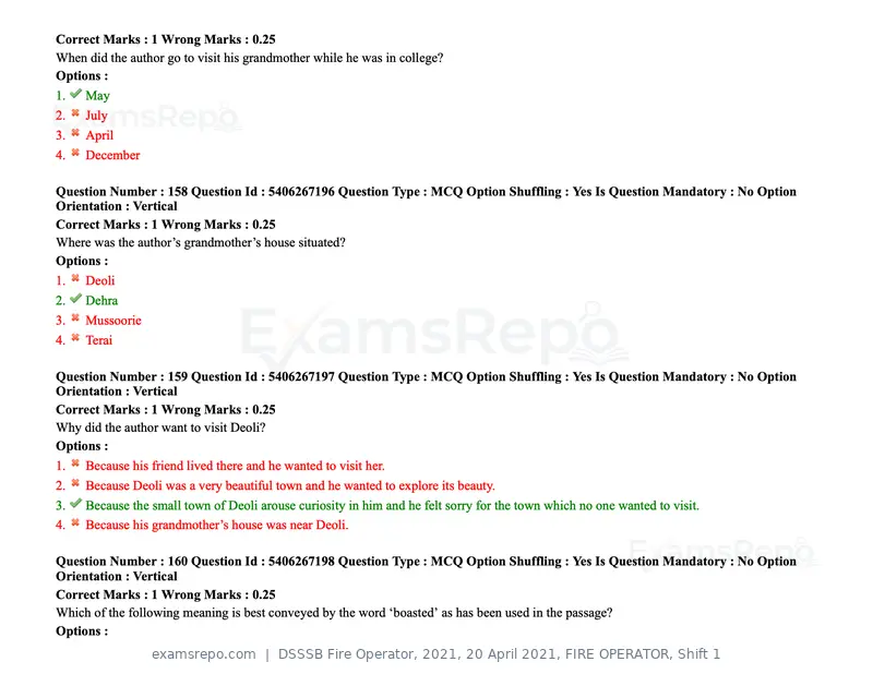 DSSSB Fire Operator 2021 question paper, 20 April 2021, FIRE OPERATOR, Shift 1, page 140 of 170