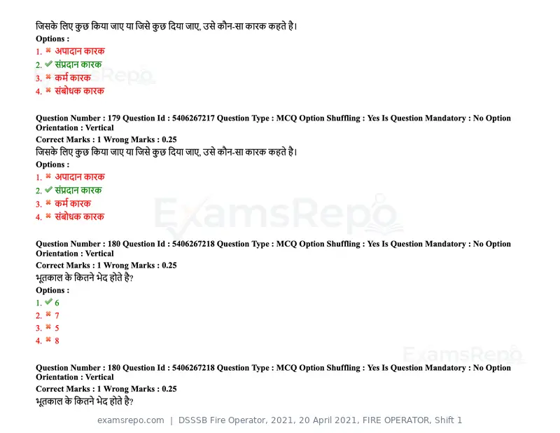 DSSSB Fire Operator 2021 question paper, 20 April 2021, FIRE OPERATOR, Shift 1, page 154 of 170