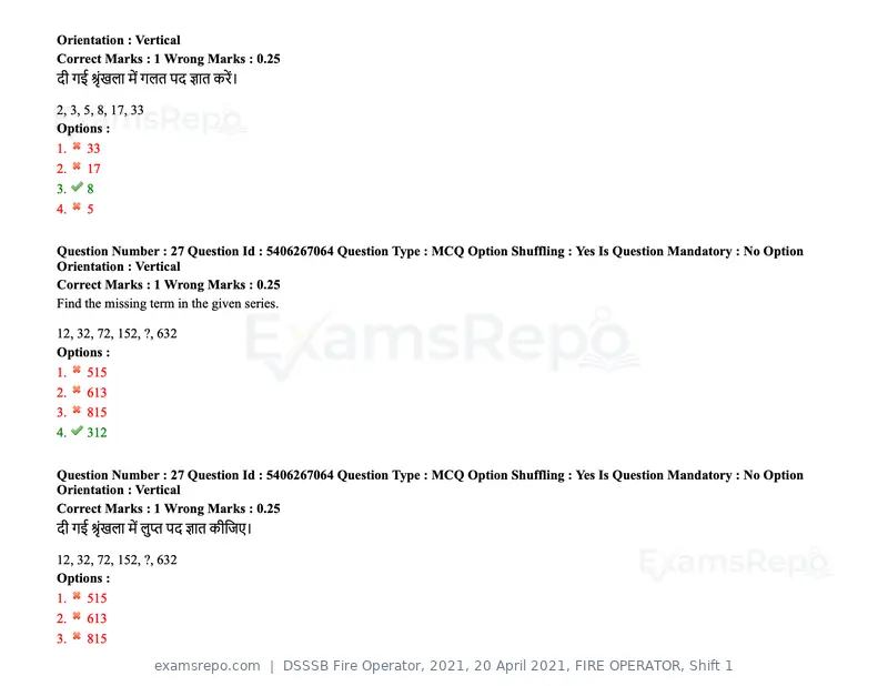DSSSB Fire Operator 2021 question paper, 20 April 2021, FIRE OPERATOR, Shift 1, page 23 of 170