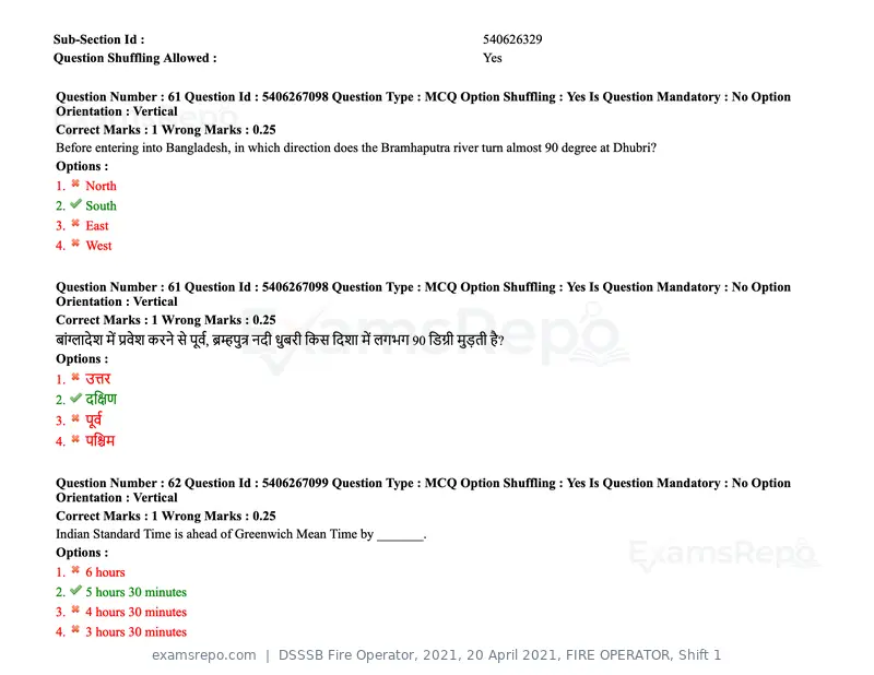 DSSSB Fire Operator 2021 question paper, 20 April 2021, FIRE OPERATOR, Shift 1, page 54 of 170