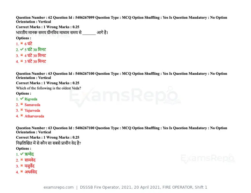 DSSSB Fire Operator 2021 question paper, 20 April 2021, FIRE OPERATOR, Shift 1, page 55 of 170