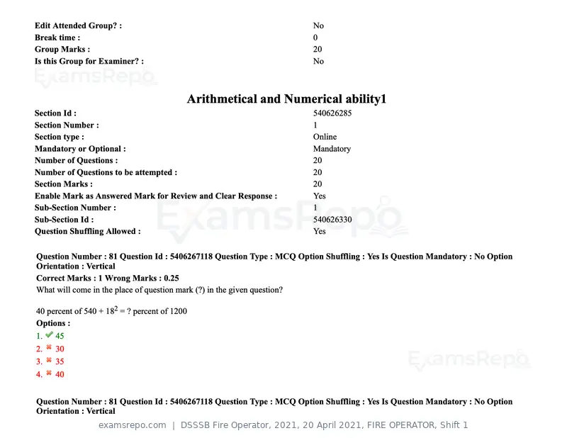DSSSB Fire Operator 2021 question paper, 20 April 2021, FIRE OPERATOR, Shift 1, page 73 of 170