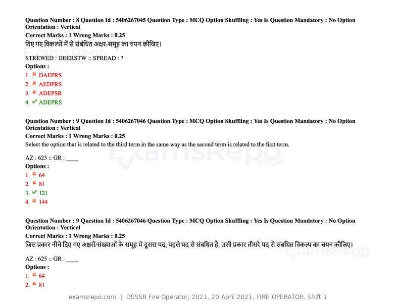 DSSSB Fire Operator 2021 question paper, 20 April 2021, FIRE OPERATOR, Shift 1, page 8 of 170