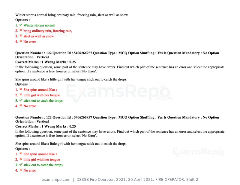 DSSSB Fire Operator 2021 question paper, 20 April 2021, FIRE OPERATOR, Shift 2, page 112 of 172