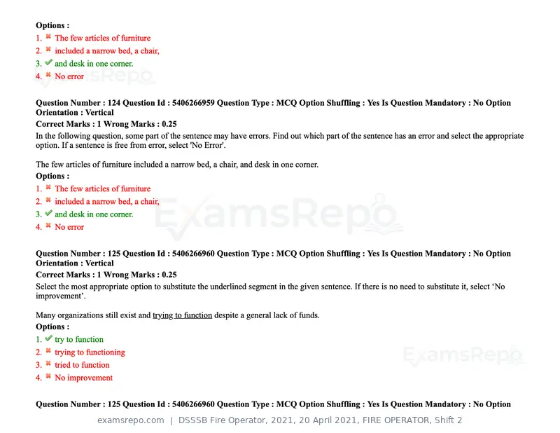 DSSSB Fire Operator 2021 question paper, 20 April 2021, FIRE OPERATOR, Shift 2, page 114 of 172
