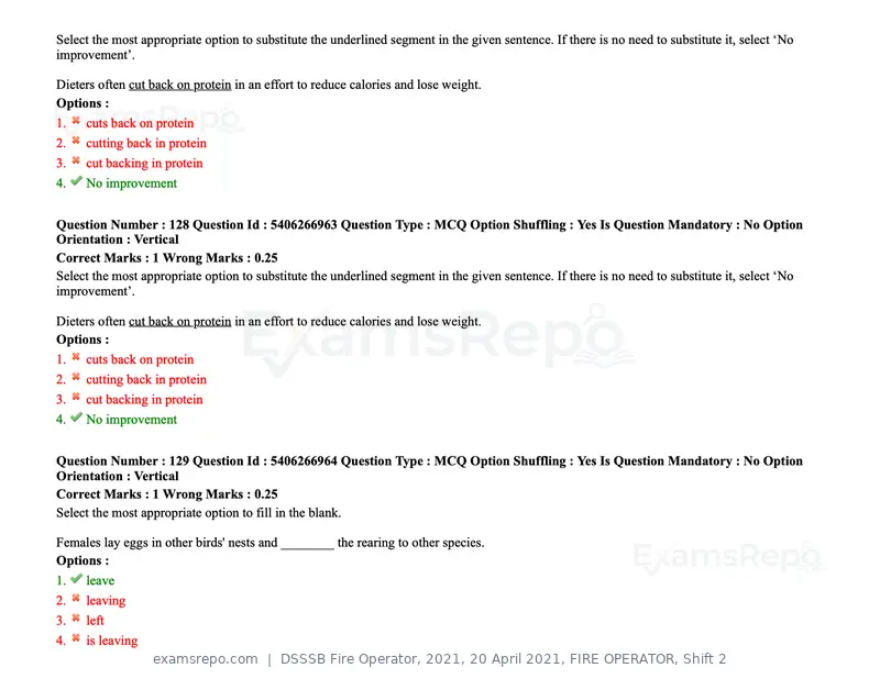 DSSSB Fire Operator 2021 question paper, 20 April 2021, FIRE OPERATOR, Shift 2, page 117 of 172