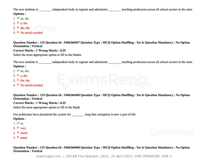 DSSSB Fire Operator 2021 question paper, 20 April 2021, FIRE OPERATOR, Shift 2, page 120 of 172