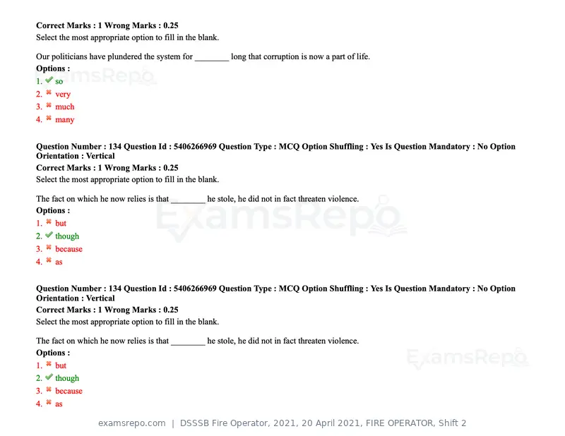 DSSSB Fire Operator 2021 question paper, 20 April 2021, FIRE OPERATOR, Shift 2, page 121 of 172
