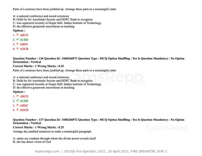 DSSSB Fire Operator 2021 question paper, 20 April 2021, FIRE OPERATOR, Shift 2, page 123 of 172