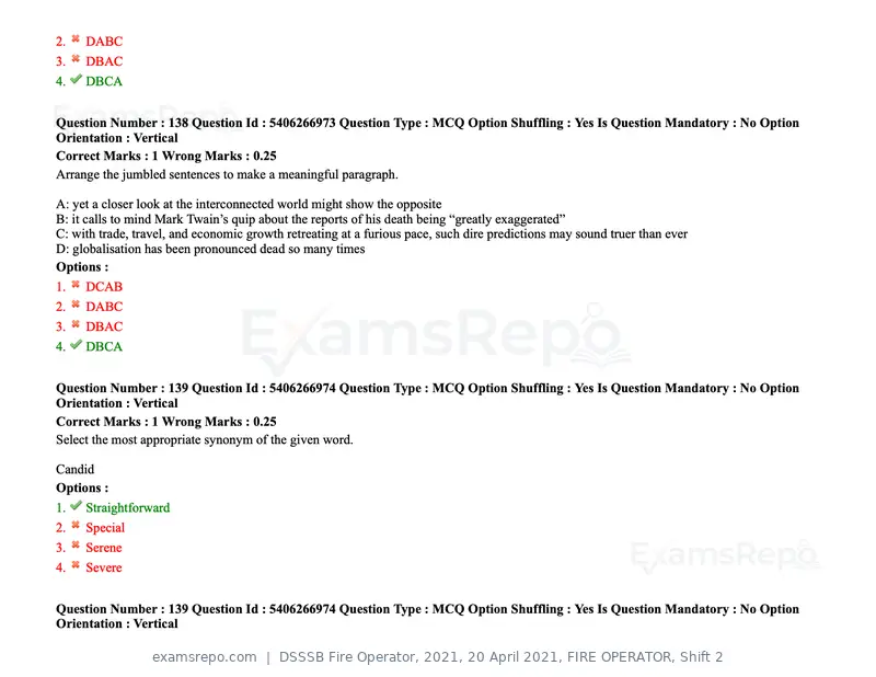 DSSSB Fire Operator 2021 question paper, 20 April 2021, FIRE OPERATOR, Shift 2, page 125 of 172