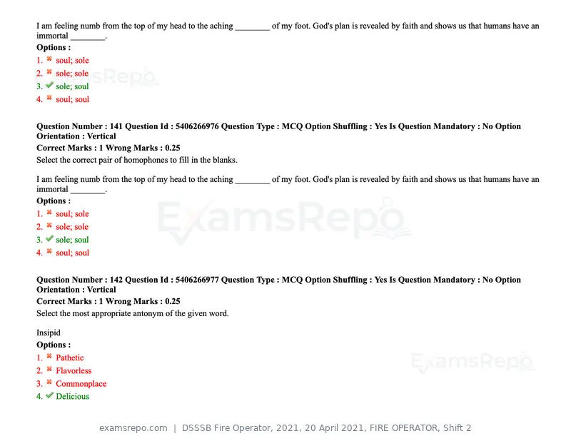 DSSSB Fire Operator 2021 question paper, 20 April 2021, FIRE OPERATOR, Shift 2, page 128 of 172