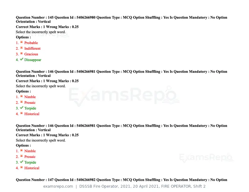 DSSSB Fire Operator 2021 question paper, 20 April 2021, FIRE OPERATOR, Shift 2, page 131 of 172