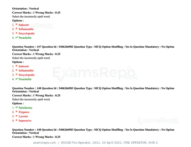 DSSSB Fire Operator 2021 question paper, 20 April 2021, FIRE OPERATOR, Shift 2, page 132 of 172