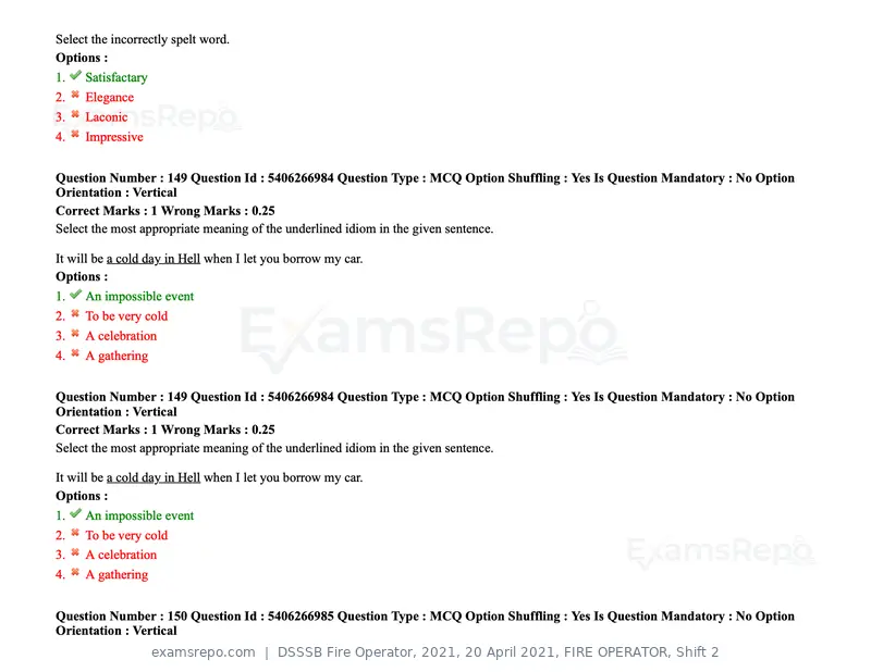 DSSSB Fire Operator 2021 question paper, 20 April 2021, FIRE OPERATOR, Shift 2, page 133 of 172
