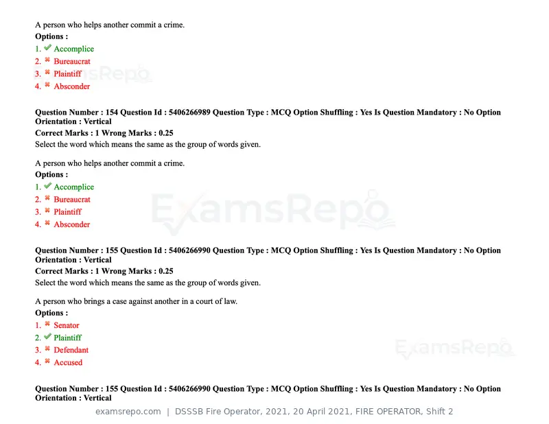 DSSSB Fire Operator 2021 question paper, 20 April 2021, FIRE OPERATOR, Shift 2, page 137 of 172