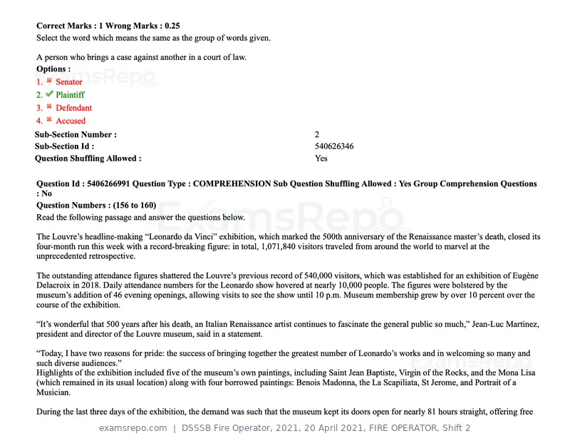 DSSSB Fire Operator 2021 question paper, 20 April 2021, FIRE OPERATOR, Shift 2, page 138 of 172