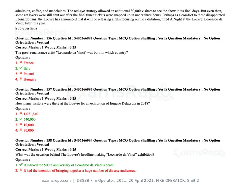 DSSSB Fire Operator 2021 question paper, 20 April 2021, FIRE OPERATOR, Shift 2, page 139 of 172