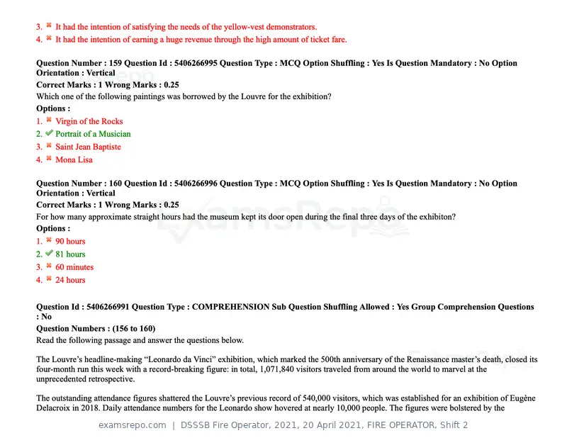 DSSSB Fire Operator 2021 question paper, 20 April 2021, FIRE OPERATOR, Shift 2, page 140 of 172