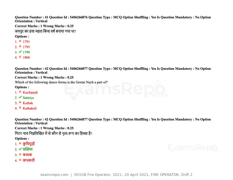 DSSSB Fire Operator 2021 question paper, 20 April 2021, FIRE OPERATOR, Shift 2, page 45 of 172