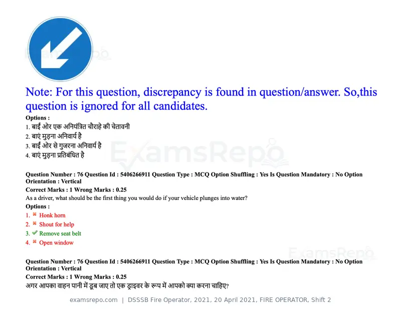 DSSSB Fire Operator 2021 question paper, 20 April 2021, FIRE OPERATOR, Shift 2, page 71 of 172