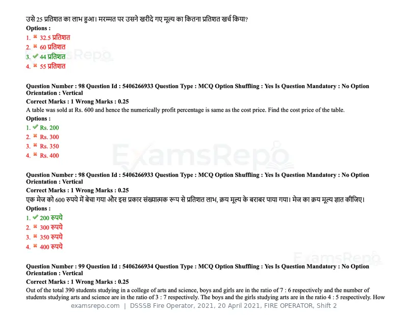 DSSSB Fire Operator 2021 question paper, 20 April 2021, FIRE OPERATOR, Shift 2, page 87 of 172
