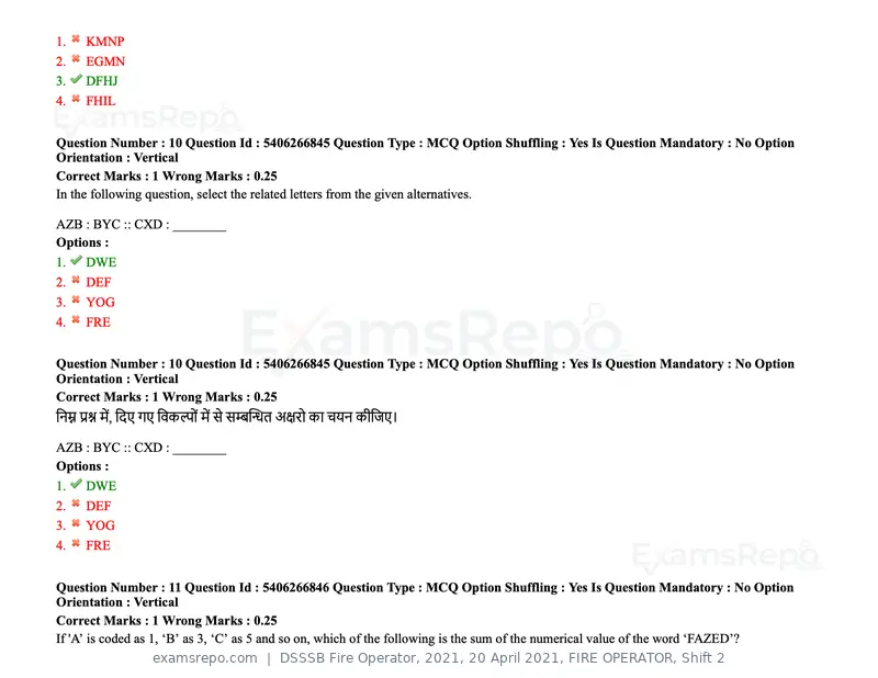 DSSSB Fire Operator 2021 question paper, 20 April 2021, FIRE OPERATOR, Shift 2, page 9 of 172