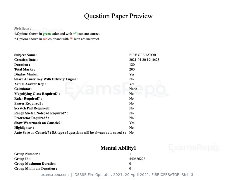 DSSSB Fire Operator 2021 question paper, 20 April 2021, FIRE OPERATOR, Shift 3, page 1 of 173