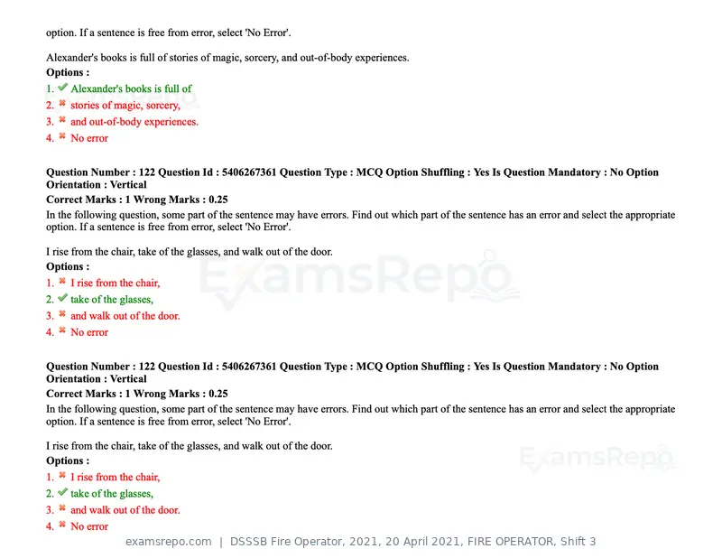 DSSSB Fire Operator 2021 question paper, 20 April 2021, FIRE OPERATOR, Shift 3, page 113 of 173