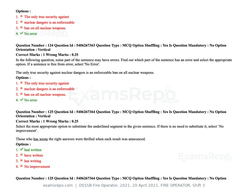 DSSSB Fire Operator 2021 question paper, 20 April 2021, FIRE OPERATOR, Shift 3, page 115 of 173