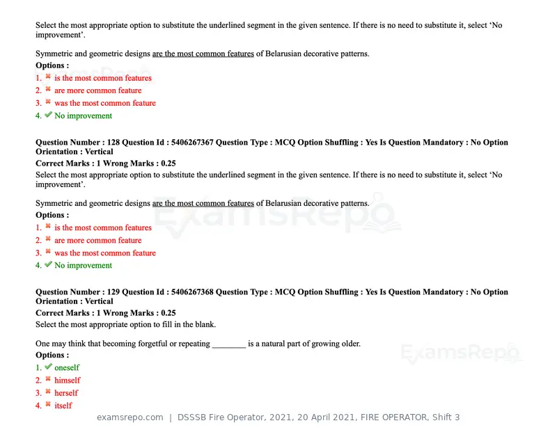 DSSSB Fire Operator 2021 question paper, 20 April 2021, FIRE OPERATOR, Shift 3, page 118 of 173