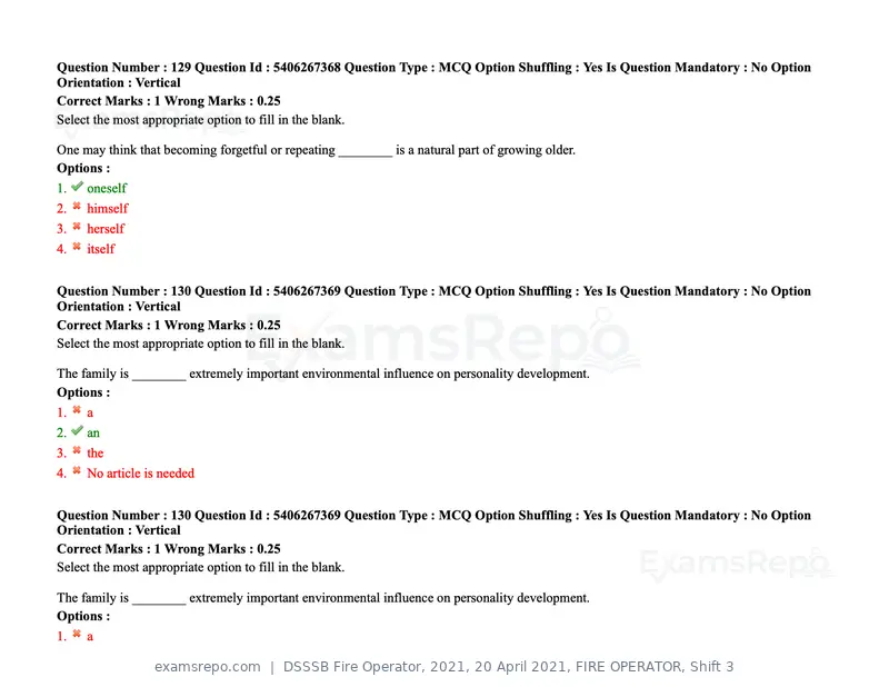 DSSSB Fire Operator 2021 question paper, 20 April 2021, FIRE OPERATOR, Shift 3, page 119 of 173