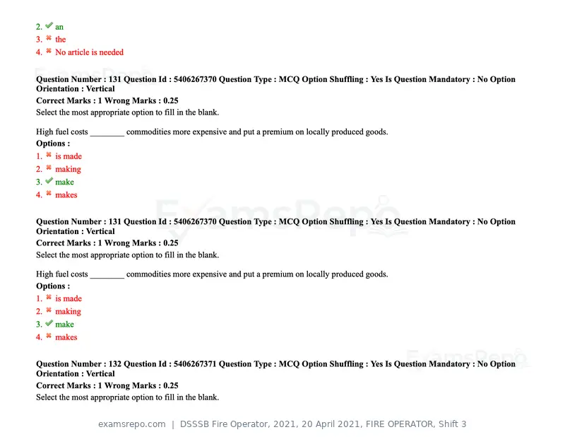 DSSSB Fire Operator 2021 question paper, 20 April 2021, FIRE OPERATOR, Shift 3, page 120 of 173