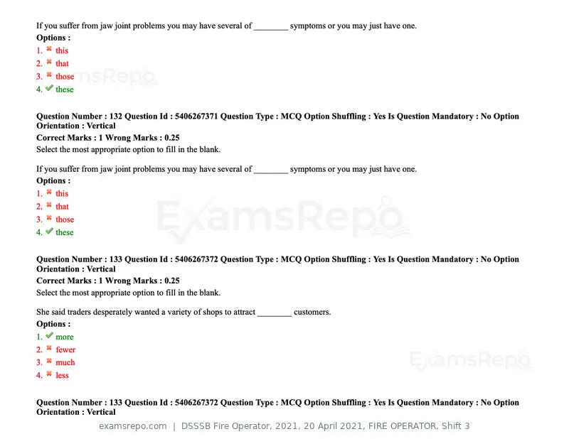 DSSSB Fire Operator 2021 question paper, 20 April 2021, FIRE OPERATOR, Shift 3, page 121 of 173