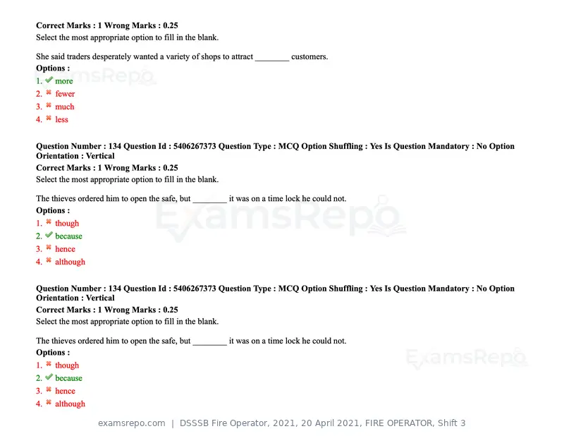 DSSSB Fire Operator 2021 question paper, 20 April 2021, FIRE OPERATOR, Shift 3, page 122 of 173
