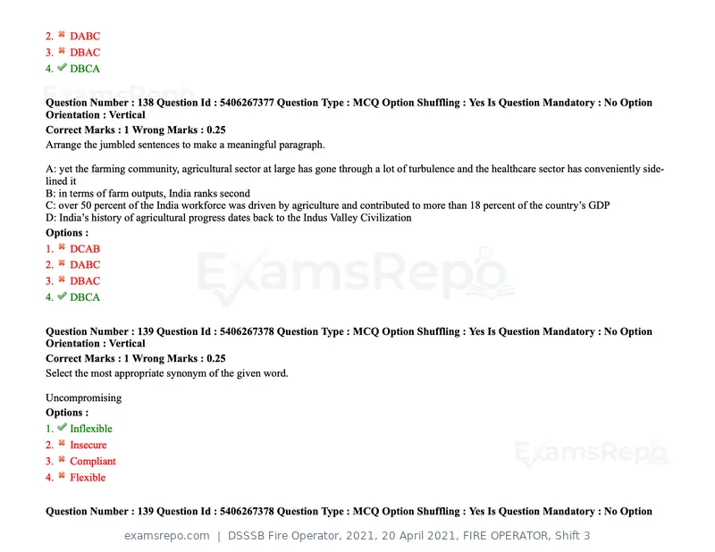 DSSSB Fire Operator 2021 question paper, 20 April 2021, FIRE OPERATOR, Shift 3, page 126 of 173
