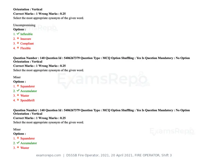 DSSSB Fire Operator 2021 question paper, 20 April 2021, FIRE OPERATOR, Shift 3, page 127 of 173