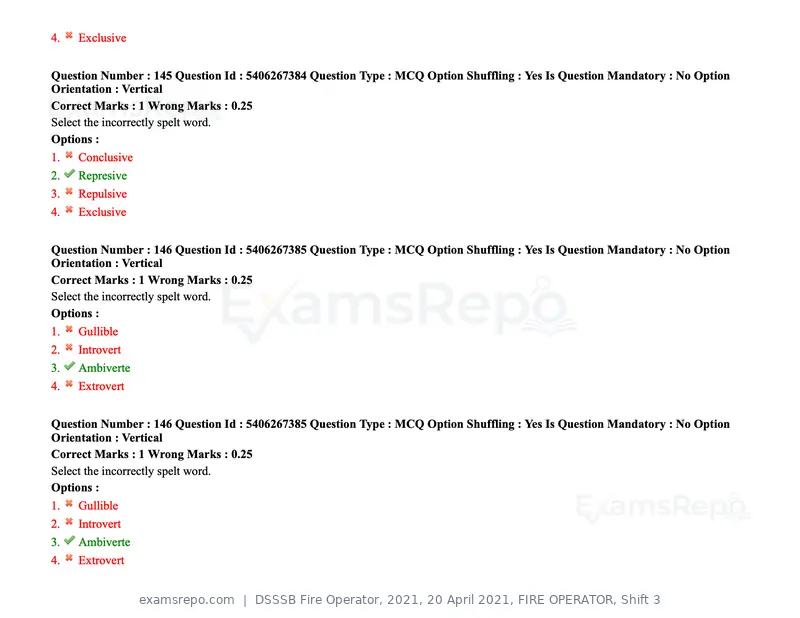 DSSSB Fire Operator 2021 question paper, 20 April 2021, FIRE OPERATOR, Shift 3, page 132 of 173