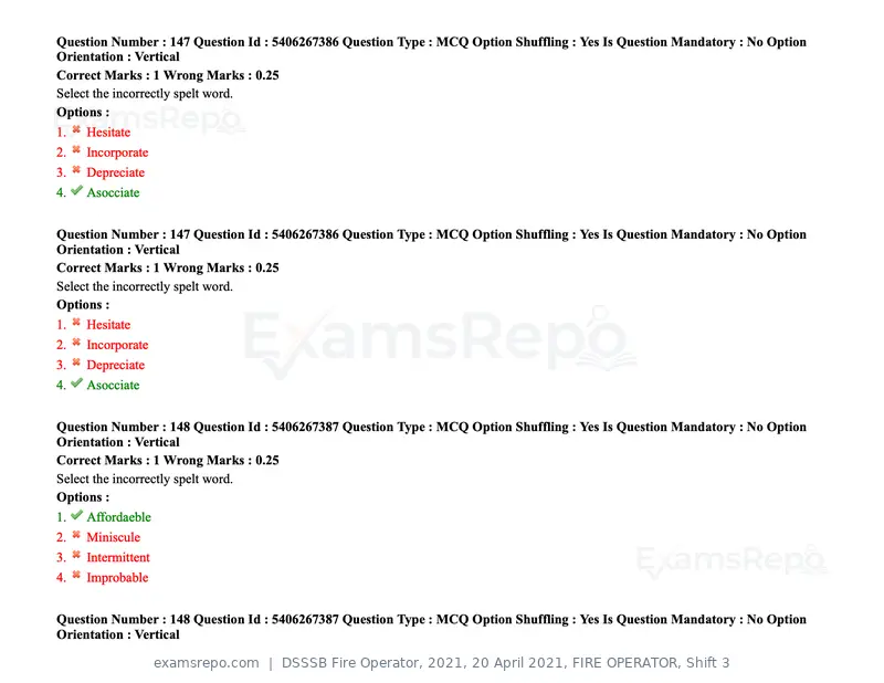 DSSSB Fire Operator 2021 question paper, 20 April 2021, FIRE OPERATOR, Shift 3, page 133 of 173