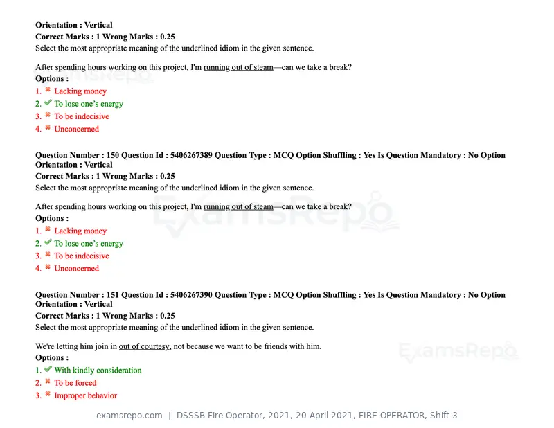 DSSSB Fire Operator 2021 question paper, 20 April 2021, FIRE OPERATOR, Shift 3, page 135 of 173