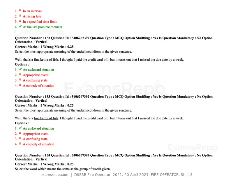 DSSSB Fire Operator 2021 question paper, 20 April 2021, FIRE OPERATOR, Shift 3, page 137 of 173