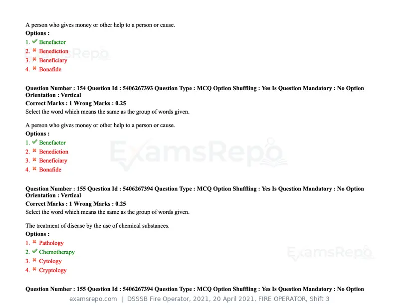 DSSSB Fire Operator 2021 question paper, 20 April 2021, FIRE OPERATOR, Shift 3, page 138 of 173