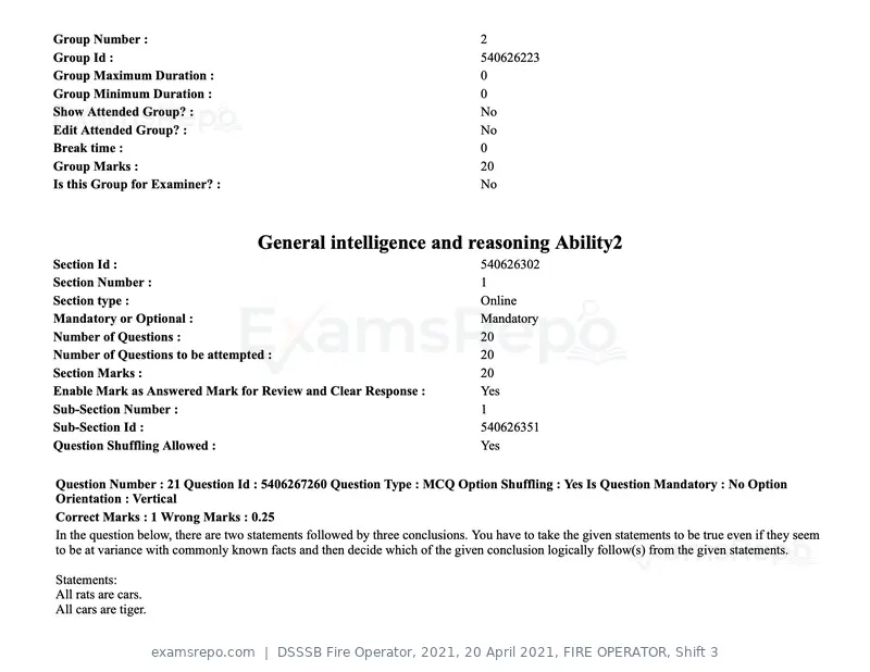 DSSSB Fire Operator 2021 question paper, 20 April 2021, FIRE OPERATOR, Shift 3, page 17 of 173