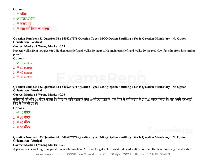 DSSSB Fire Operator 2021 question paper, 20 April 2021, FIRE OPERATOR, Shift 3, page 28 of 173