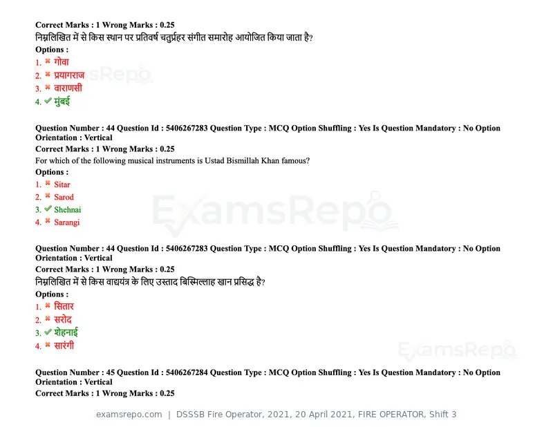 DSSSB Fire Operator 2021 question paper, 20 April 2021, FIRE OPERATOR, Shift 3, page 45 of 173