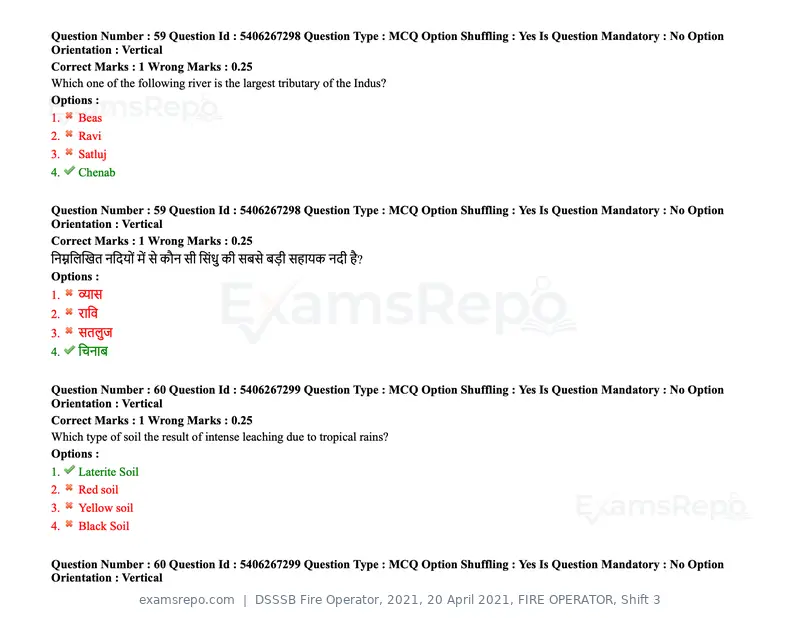 DSSSB Fire Operator 2021 question paper, 20 April 2021, FIRE OPERATOR, Shift 3, page 55 of 173