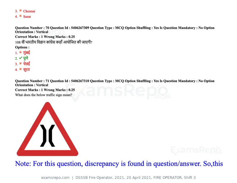 DSSSB Fire Operator 2021 question paper, 20 April 2021, FIRE OPERATOR, Shift 3, page 63 of 173